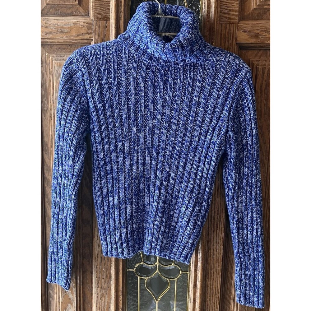 Vintage Jamie Scott‎ Women's Turtleneck Sweater Blue Long Sleeve Size M Waffle